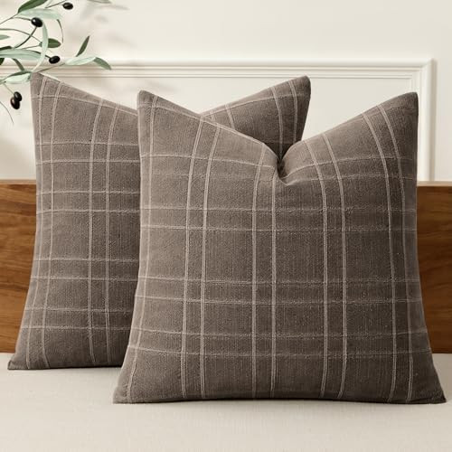 MIULEE Decorative Linen Check Throw Pillow Covers Neutral Farmhouse Vintage Pillow Covers 18x18 S... | Amazon (US)