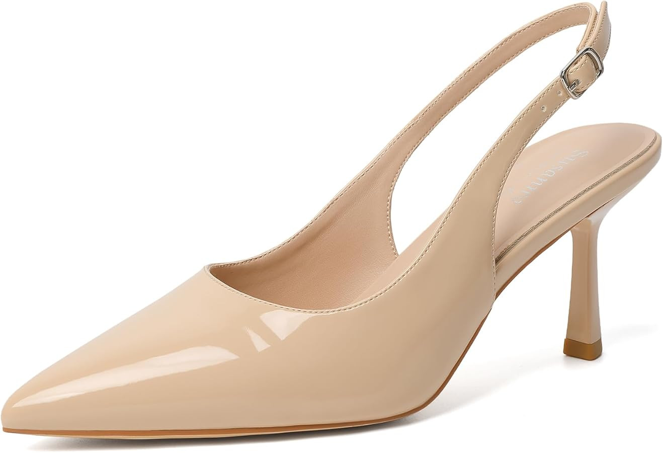 Susanny Slingback Heels for Women Pointed Closed Toe Stiletto Kitten Women's Sexy High Heeled Pum... | Amazon (US)