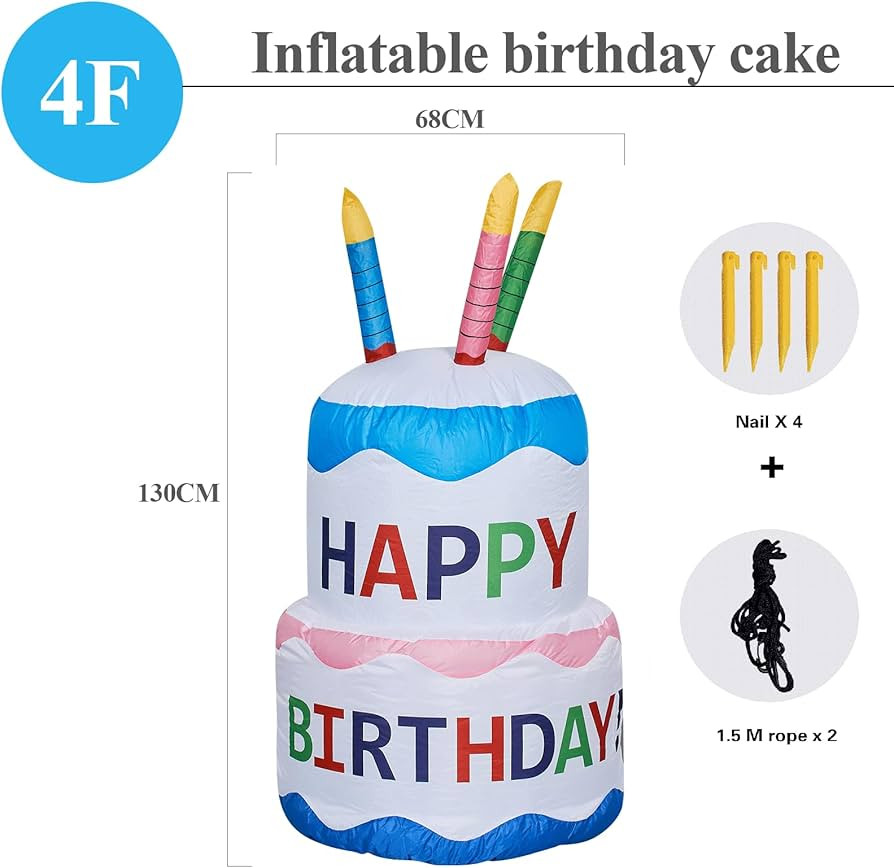 Generic Mimi Funn Happy Birthday Cake Inflatable Decoration - for Birthday Party Decoration (4-Fo... | Amazon (US)