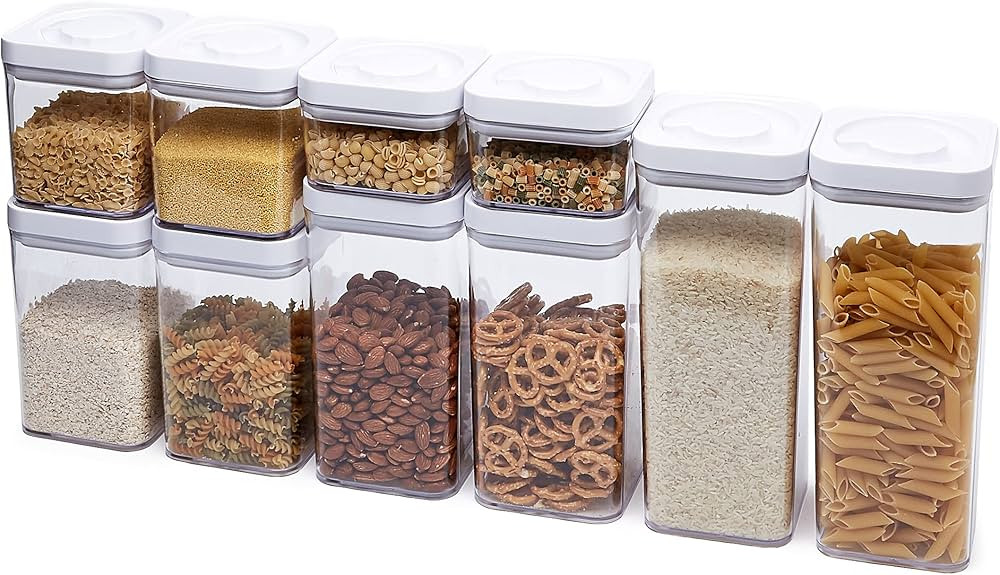 Amazon Basics Food Storage Containers with Lids, 10-Piece Square Set, Airtight Kitchen Pantry Org... | Amazon (US)