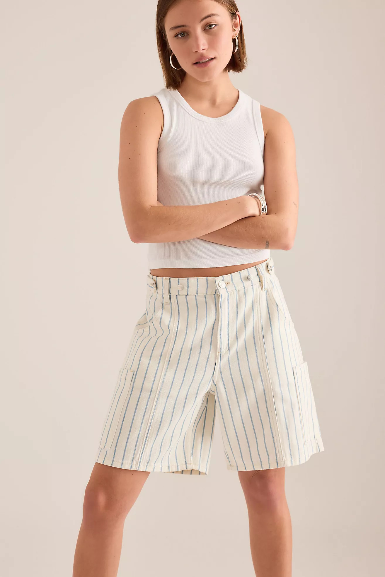Seventy + Mochi Ali Stripe Tab Denim Shorts | Anthropologie (UK)