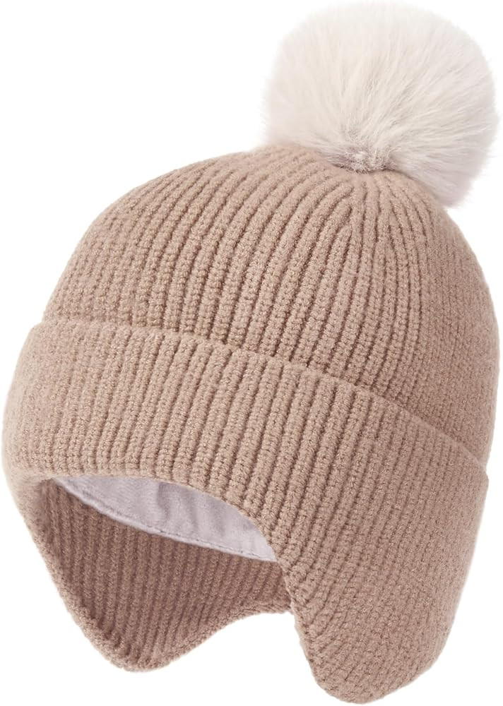 Camptrace Toddler Baby Winter Hat Warm Fleece Lined Knit Kids Hat with Earflap Infant Newborn Pom... | Amazon (US)