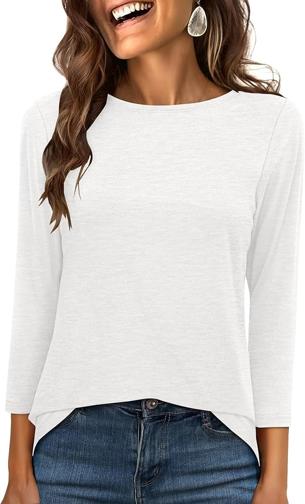 ANRABESS Womens 3/4 Length Sleeve Tops 2025 Summer Tee T-Shirts Boat Neck Tunic Travel Basic Blou... | Amazon (US)