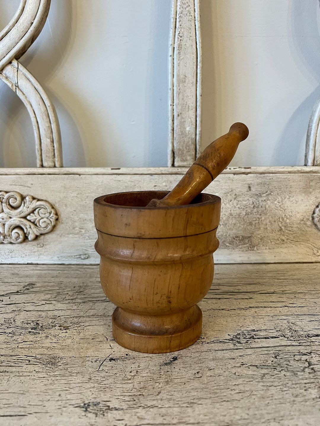 Small Wooden Mortar and Pestle - Vintage - Lightly Distressed - Needs a cleaning | Etsy (US)