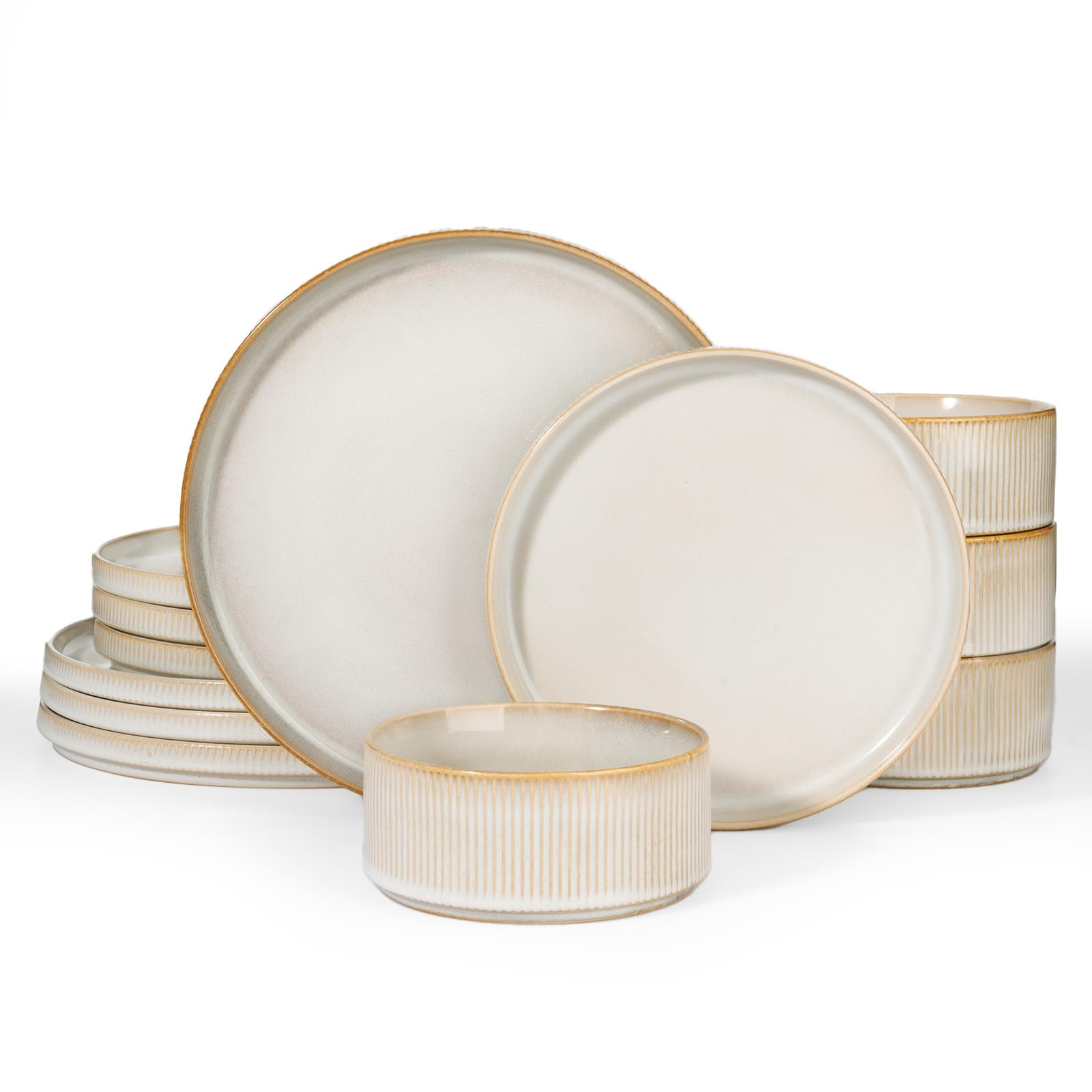 Richmount Star Dinnerware Sets, Plates and Bowls Set for 4, 12 Piece Dish Set, Ribbed, Cappuccino... | Amazon (CA)