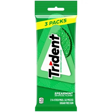 Trident Sugar Free Gum, Spearmint, 3 Packs of 14 Regular Size Pieces (42 Total Pieces) | Walmart (US)