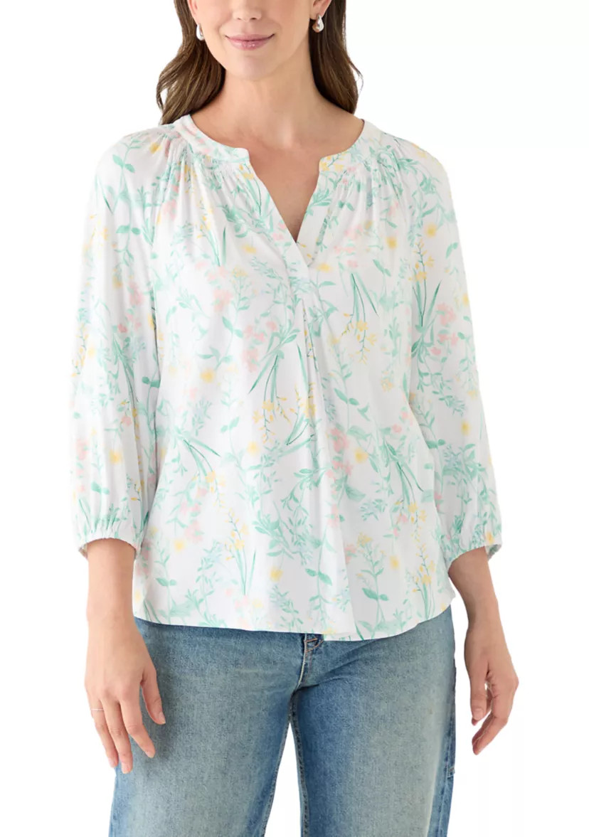 Women's 3/4 Sleeve Printed Peasant Top | Belk