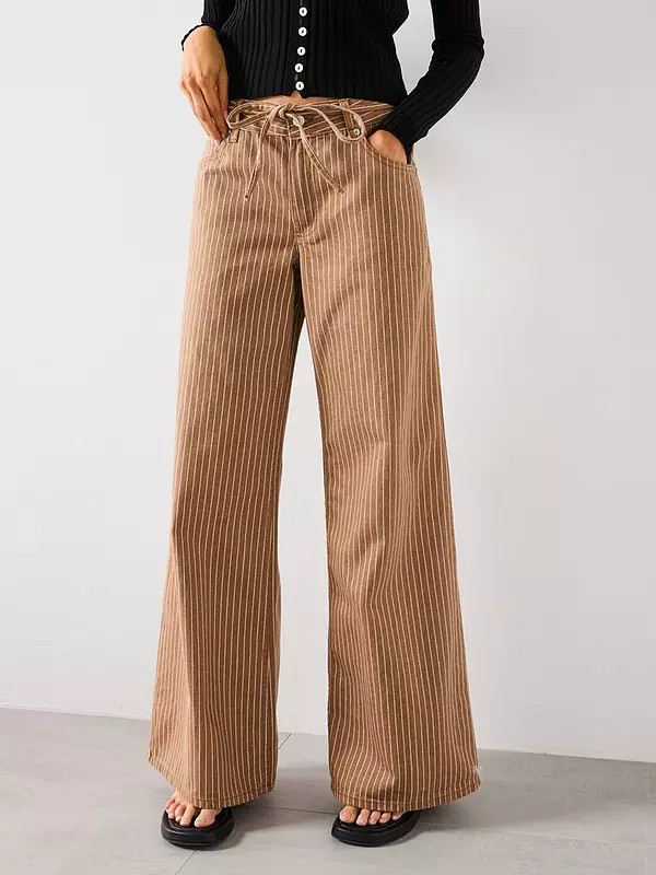 Mango Wide leg Jeans With Stripes And Belt - Brown | Very (UK)