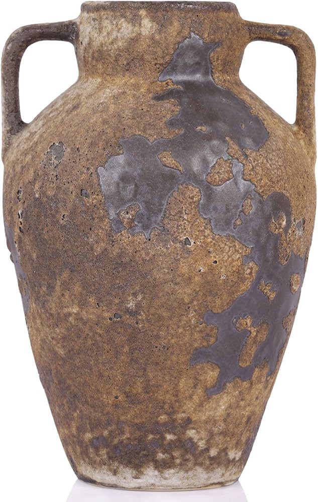 Rustic Vase with 2 Handles, Farmhouse Vase for Home Decor, Vintage Terracotta Stone Vases Suitabl... | Amazon (US)