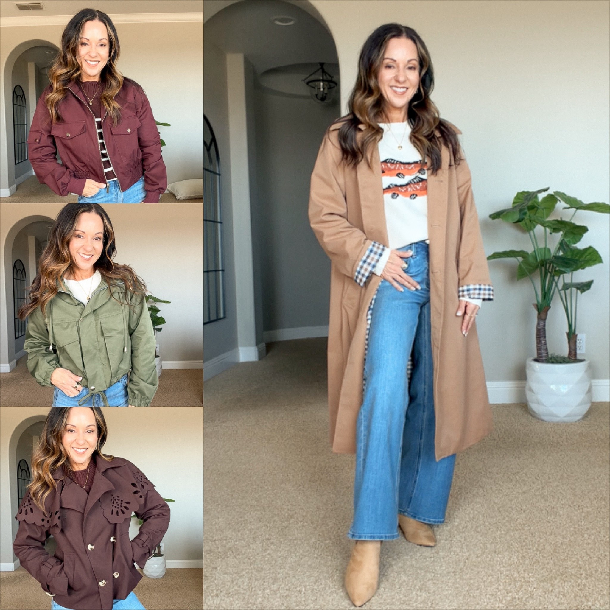 Four fall jackets for everyday, office & everything in between 🍂 Three cropped styles + one classic trench.

For reference: I’m 5’1”, 106 lbs. Wearing the smallest size offered in each. Colors: Dark Red, Camel, Army Green & Dark Purple. Everything is unaltered.

over 50 fall outfit ideas, fall jackets, women’s fall jackets, cropped jackets, trench coat, fall outerwear, petite fashion, fashion over 50, office outfits, fall workwear, casual fall outfits, everyday style

#LTKOver40 #LTKSaleAlert #LTKSeasonal