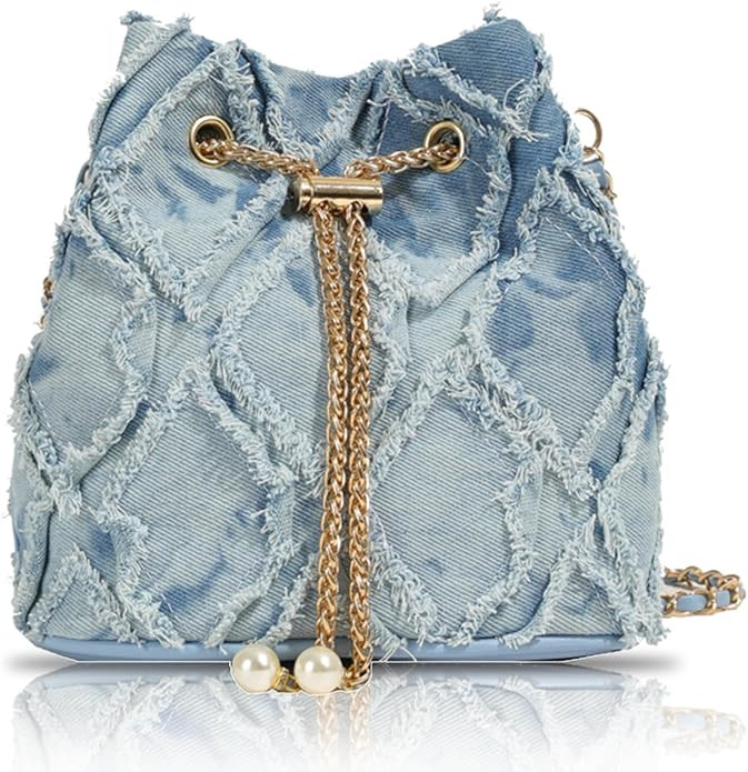 Jean Purses for Women, Distressed Jean Denim Bucket Bags Quilted Crossbody, Small Shoulder Bag Dr... | Amazon (US)