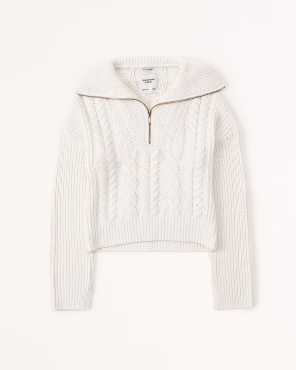 Merino Wool-Blend Cable Half-Zip | Abercrombie & Fitch (US)