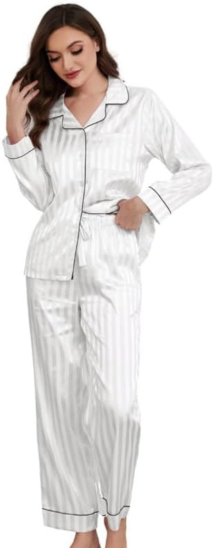 U2SKIIN Women Satin Pajamas Set, Long Sleeve Silk Pajamas for Women Striped Button Down 2-Piece P... | Amazon (US)