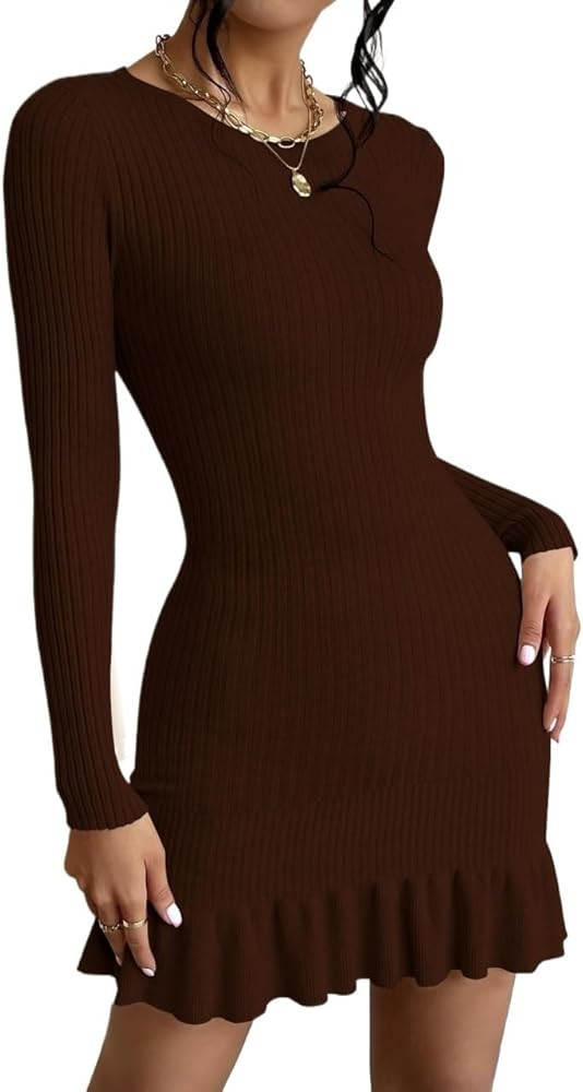 Women Sweater Dress Ruffle Hem Sweater Dress | Amazon (US)