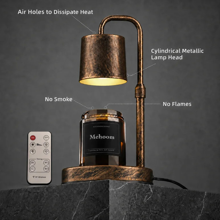 Mehoom Vintage Metal Candle Warmer Lamp with Dimmer, Timer, and 2 Bulbs for Bedroom and Living Ro... | Walmart (US)