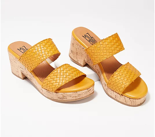 Miz Mooz Leather Wide Width Woven Heeled Sandals - Genna | QVC