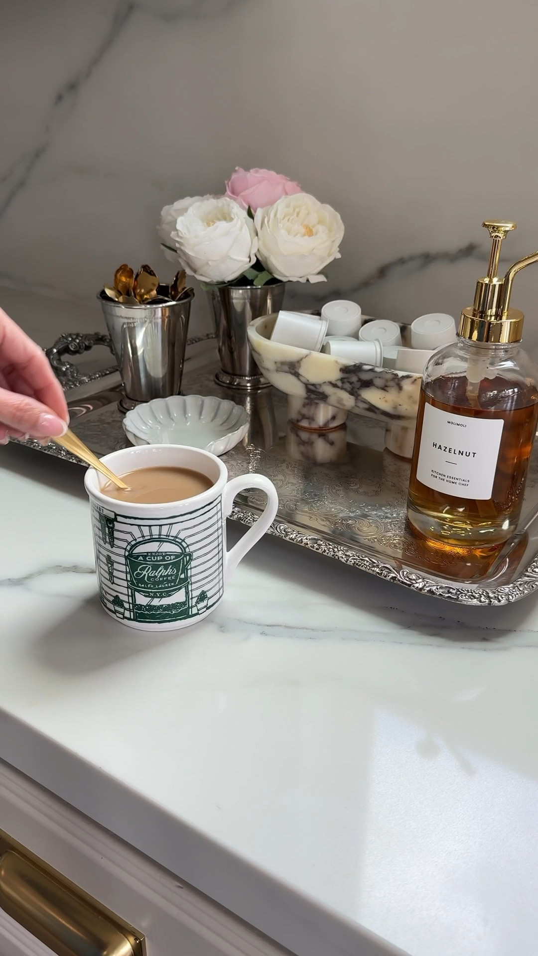 Romanticizing my coffee station with classic home decor details that feel timeless and lived-in— soft ambient lighting, and ceramic mugs that give subtle Ralph Lauren–inspired elegance and cozy Nancy Meyers kitchen vibes. This space is all about elevated everyday living, traditional meets modern organic style, neutral kitchen styling, designer-inspired coffee station ideas, and affordable home finds that create a collected, cozy, and effortlessly classic look without feeling fussy or overdone. 

#LTKstorytime #LTKHome #LTKValentine