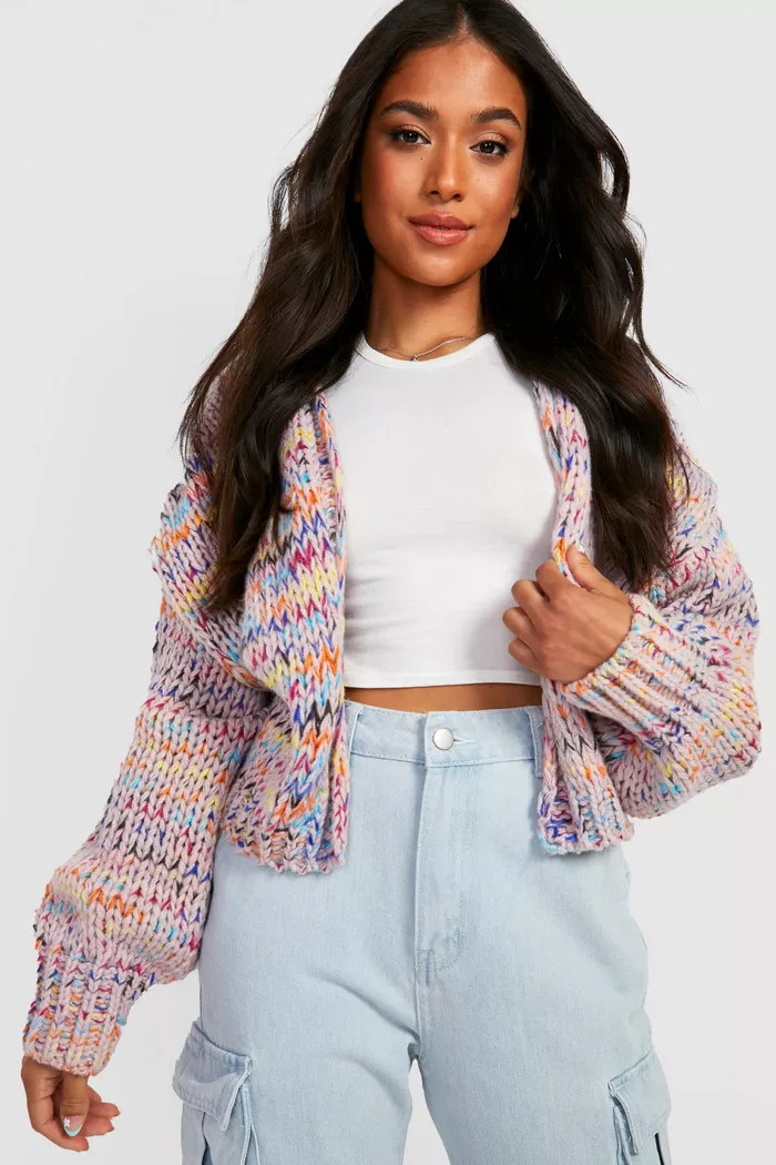 Petite Premium Chunky Multicoloured Cardigan | Boohoo.com (UK & IE)