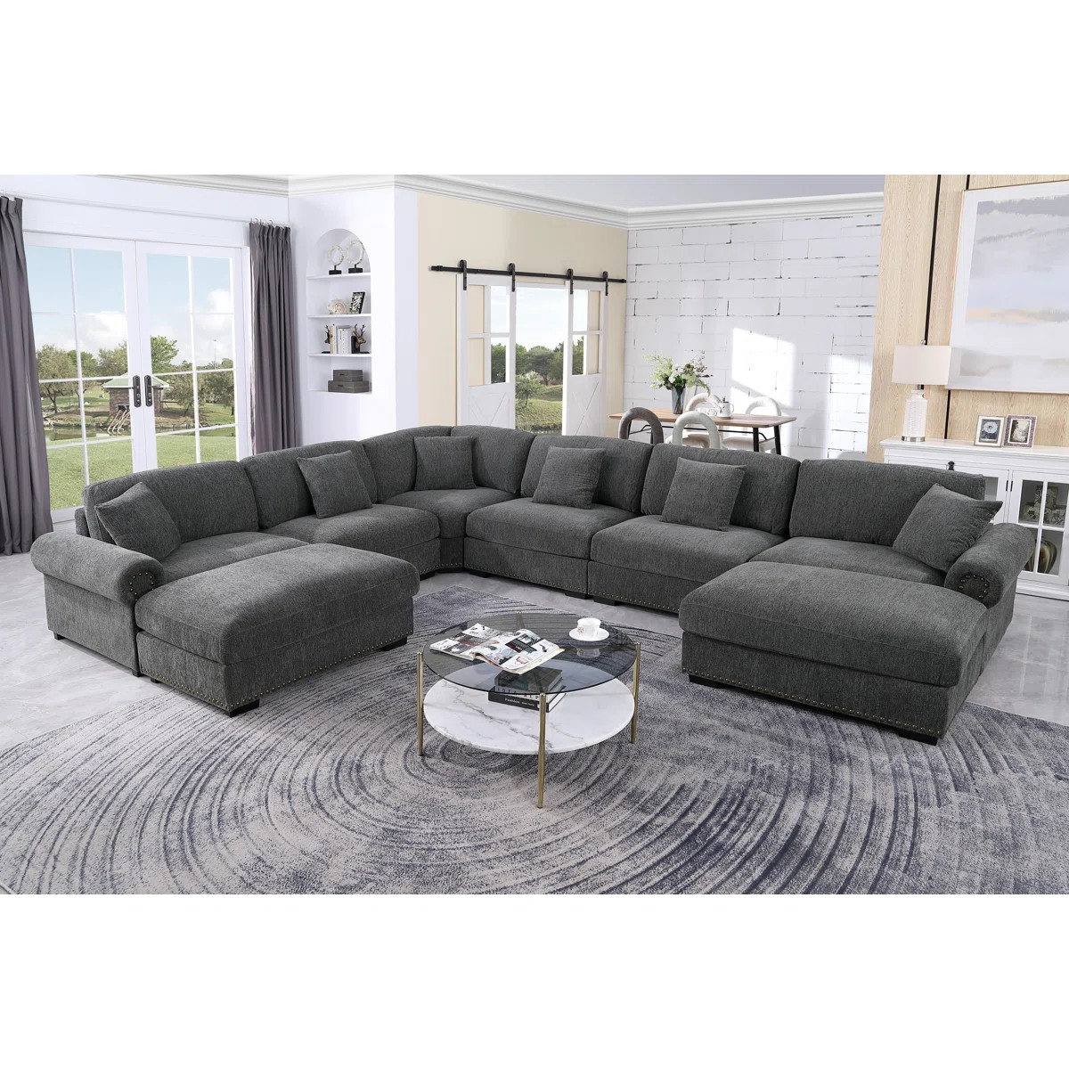 Oversized Corner Sectional Sofa With Reversible Chaises 8 Seat Chenille Cloud Sectional Couches | Wayfair North America