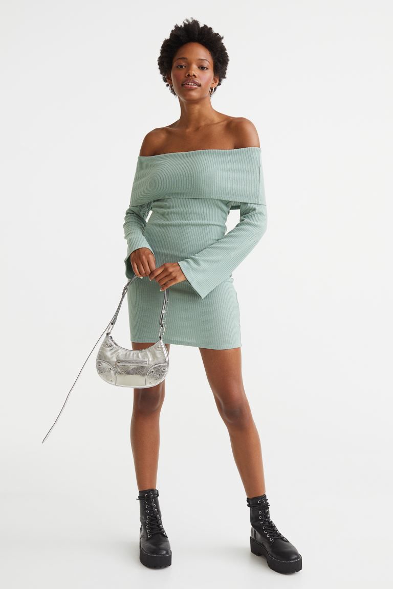 Off-the-shoulder Ribbed Dress | H&M (US + CA)