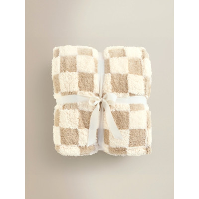 Beige Super-Soft Checkerboard Blanket - 200cm x 220cm | George at ASDA