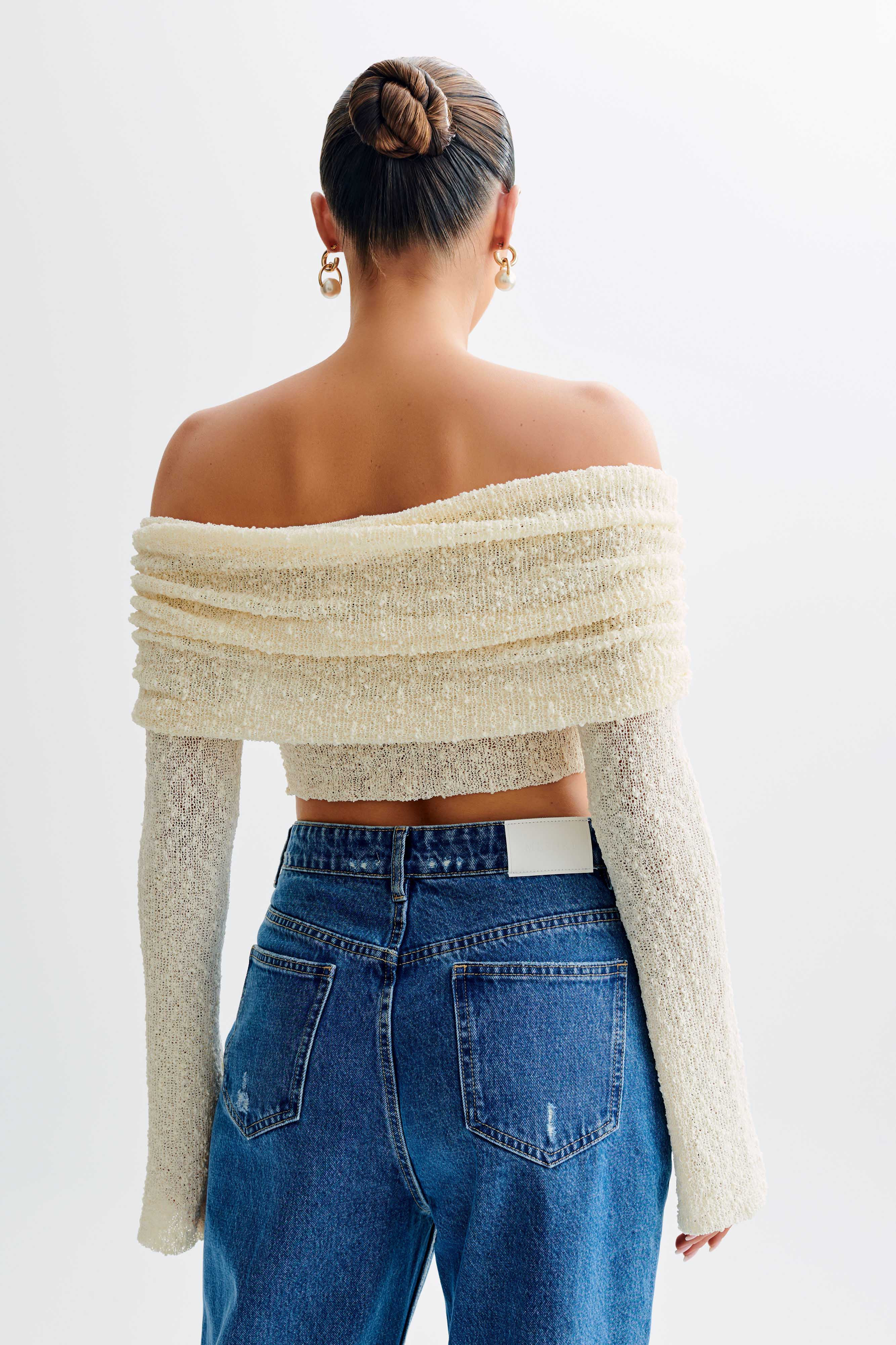 Marisol Off Shoulder Boucle Top - Ivory | Meshki (APAC)