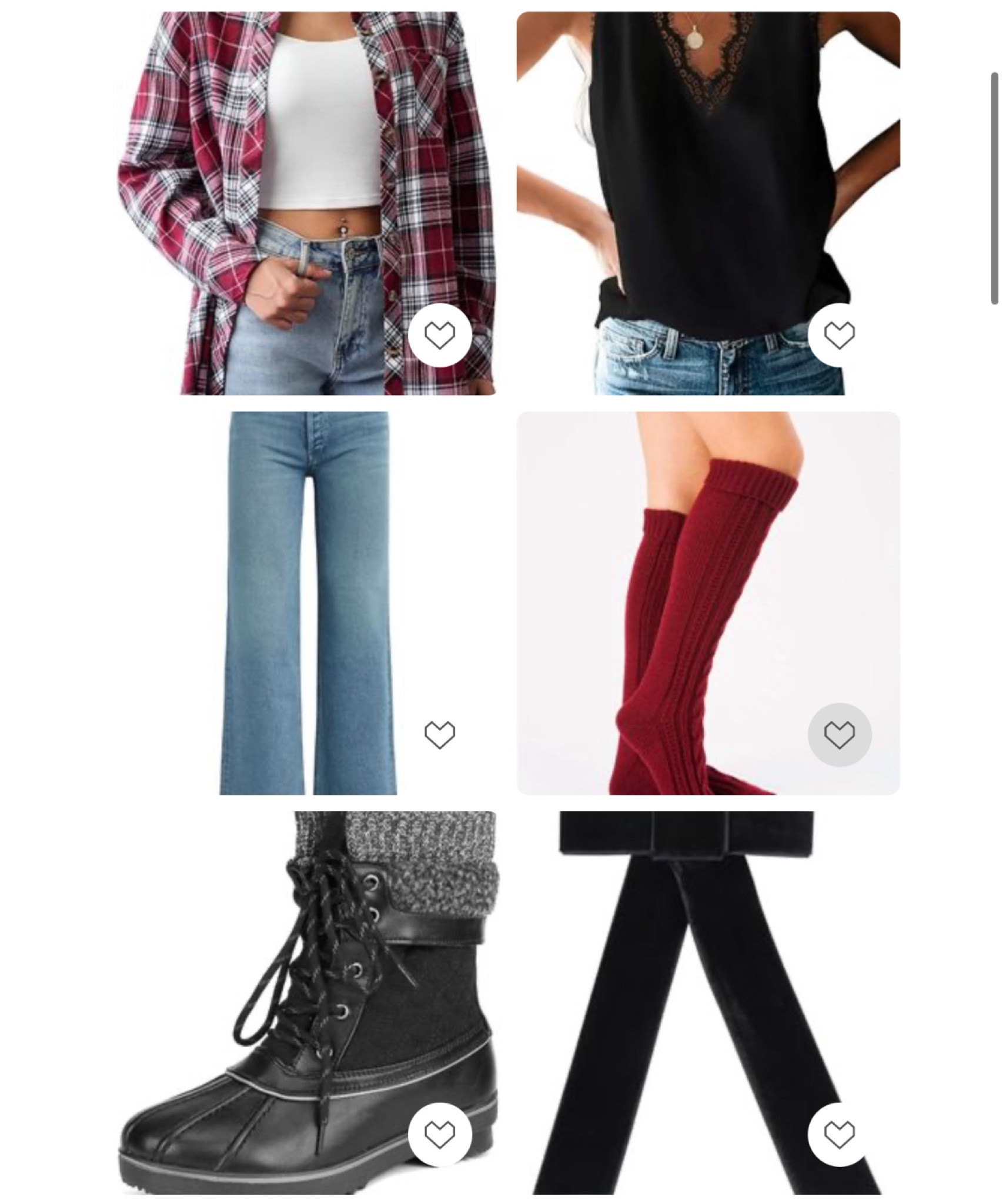 Classic winter outfit. ♥️ Keep these affordable Amazon finds in your winter capsule all season long for ultimate feminine style! 

Plaid flannel shacket 
Lace V-neck tank 
Bootcut jeans 
Tall cable knit boot socks 
Lace up snow boots 
Velvet hair bow 

#LTKStyleTip #LTKOver40 #LTKFindsUnder50
