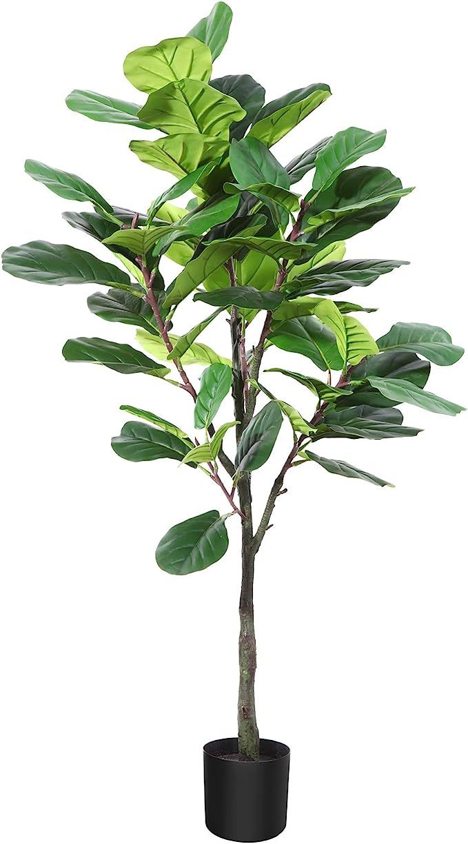 CROSOFMI Artificial Fiddle Leaf Fig Tree 51Inch Fake Ficus Lyrata Plant with 56 Leaves Faux Plant... | Amazon (US)
