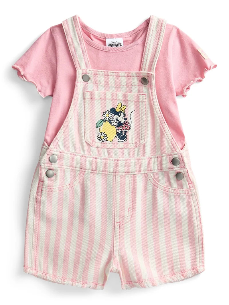 Minnie Mouse Toddler Girls Denim Shortall and Short Sleeve Tee Set, 2-Piece, Sizes 12M-5T | Walmart (US)
