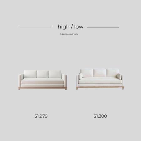 get the look, high low, splurge or save, white sofa with wood legs, neutral sofa, Pottery barn Jake sofa dupe, white sofa, sofa with bench cushion

#LTKhome #LTKstyletip #LTKsalealert