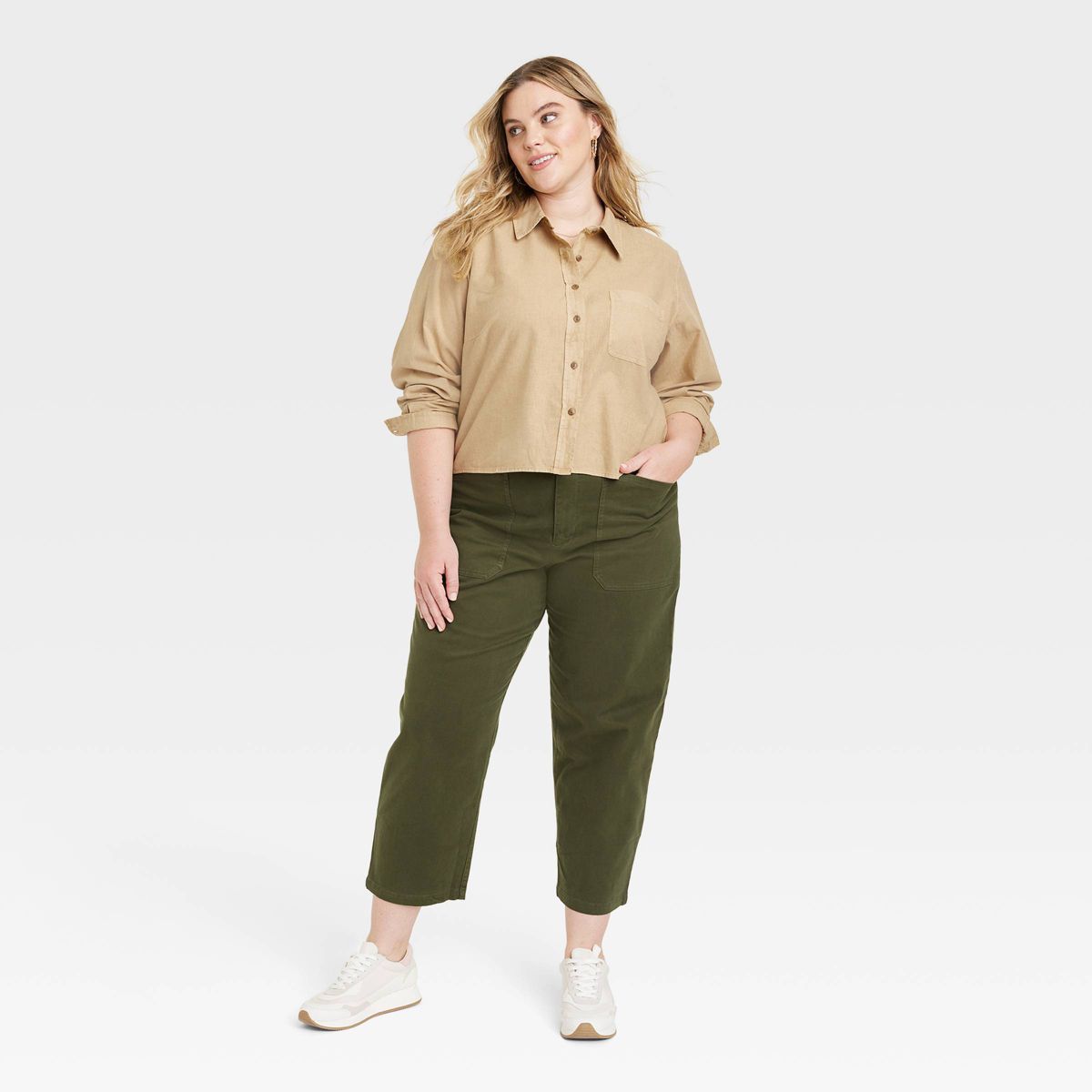Women's Long Sleeve Button-Down Cropped Shirt - Universal Thread™ | Target
