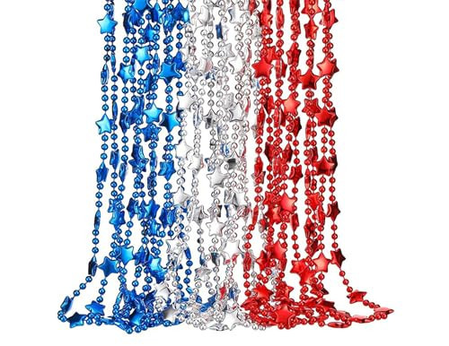 Mealah 21Pcs 4th-of-July-Necklaces-Independent-Day-Patriotic-Star Shaped Necklace Red-White-Blue-Memorial Day Necklace for Party Favors Accessories | Amazon (US)
