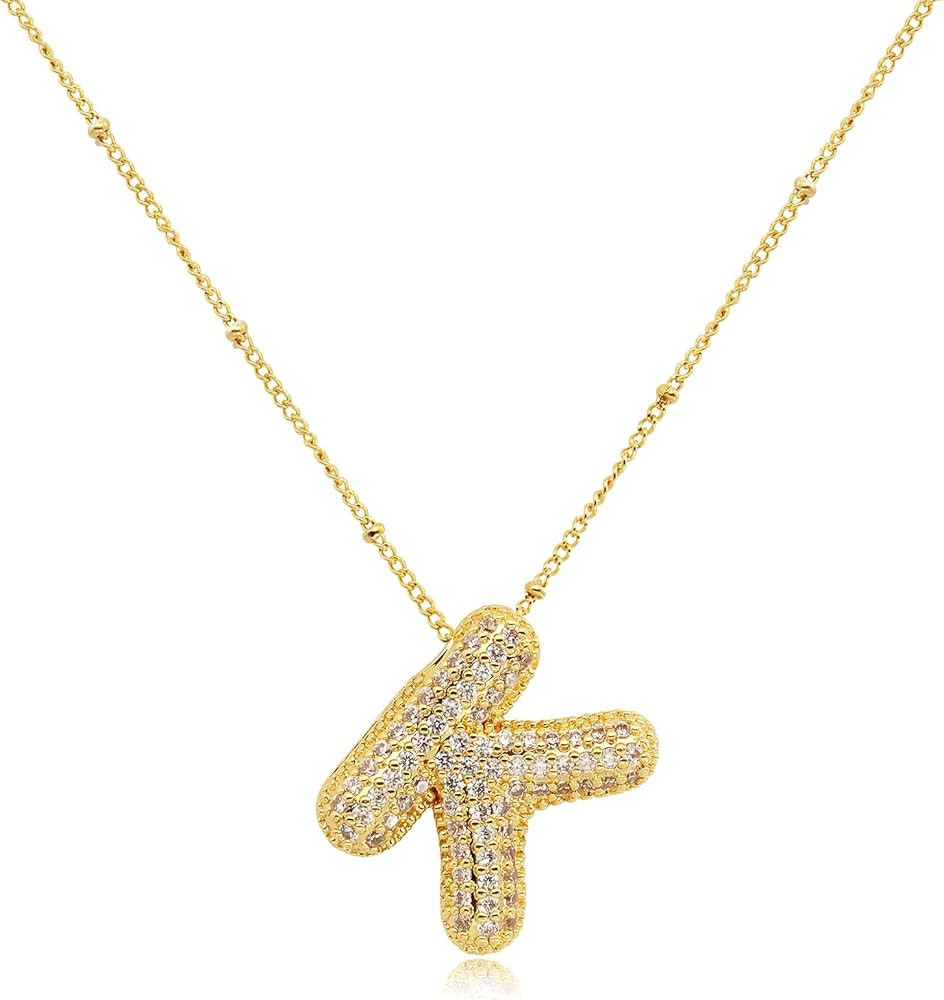 FUTIMELY Gold Bubble Initial Letter Necklace for Women,Puffy Alphabet Name Pendant Necklace for P... | Amazon (US)