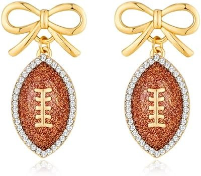 Rhinestone Bow Football Stud Earrings, Sparkly Sports Themed Dangle Earrings for Women, Cute Game... | Amazon (US)