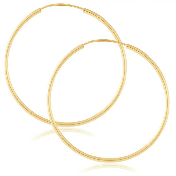 14k Yellow Gold Women's Endless Tube Hoop Earrings 1mm Thick x 25mm Diameter | Walmart (US)
