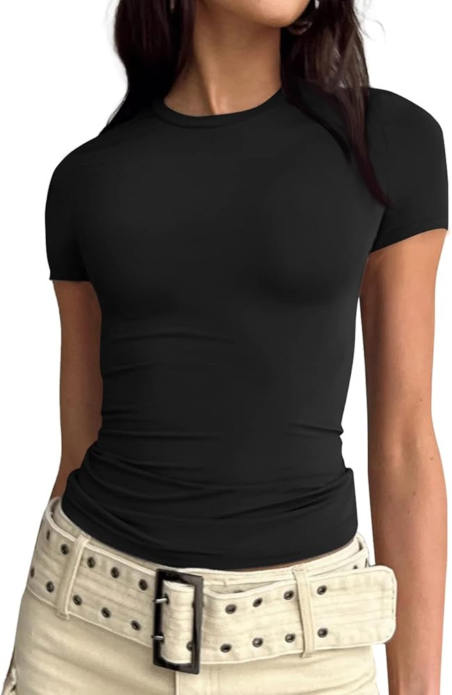 Trendy Queen Womens Basic T-Shirts Scoop Neck Short Sleeve Crop Tops Cute Summer Tops Slim Fit Te... | Amazon (US)
