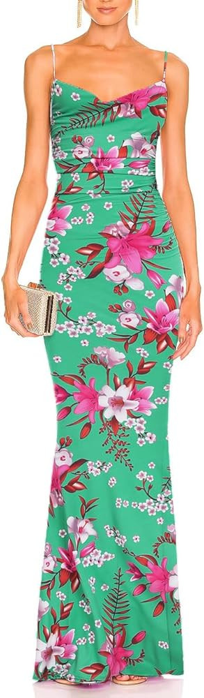 Capuffy Women Drape Neck Formal Maxi Dresses Lace Backless Cocktail Party Dress Spaghetti Straps ... | Amazon (US)