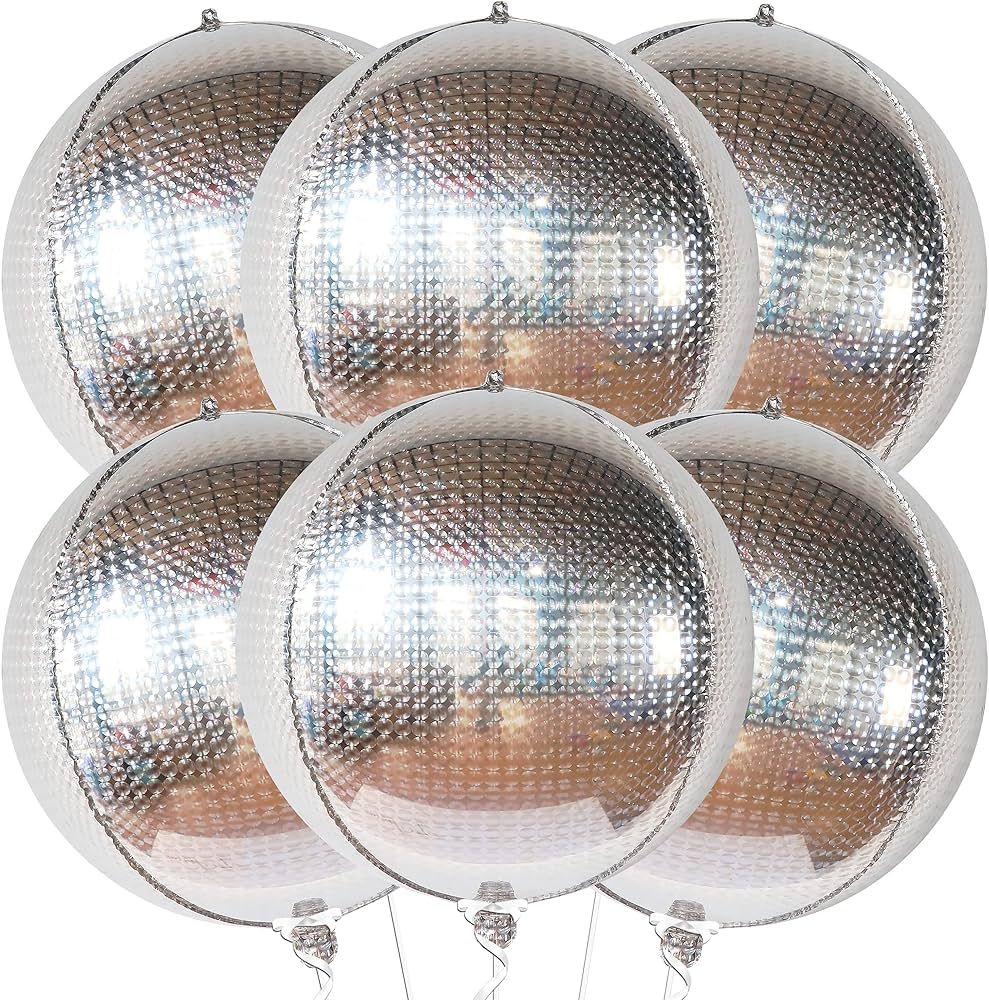 KatchOn, Silver Disco Ball Balloons - 22 Inch, Pack of 6 | Iridescent Balloons, NYE Decorations 2... | Amazon (US)
