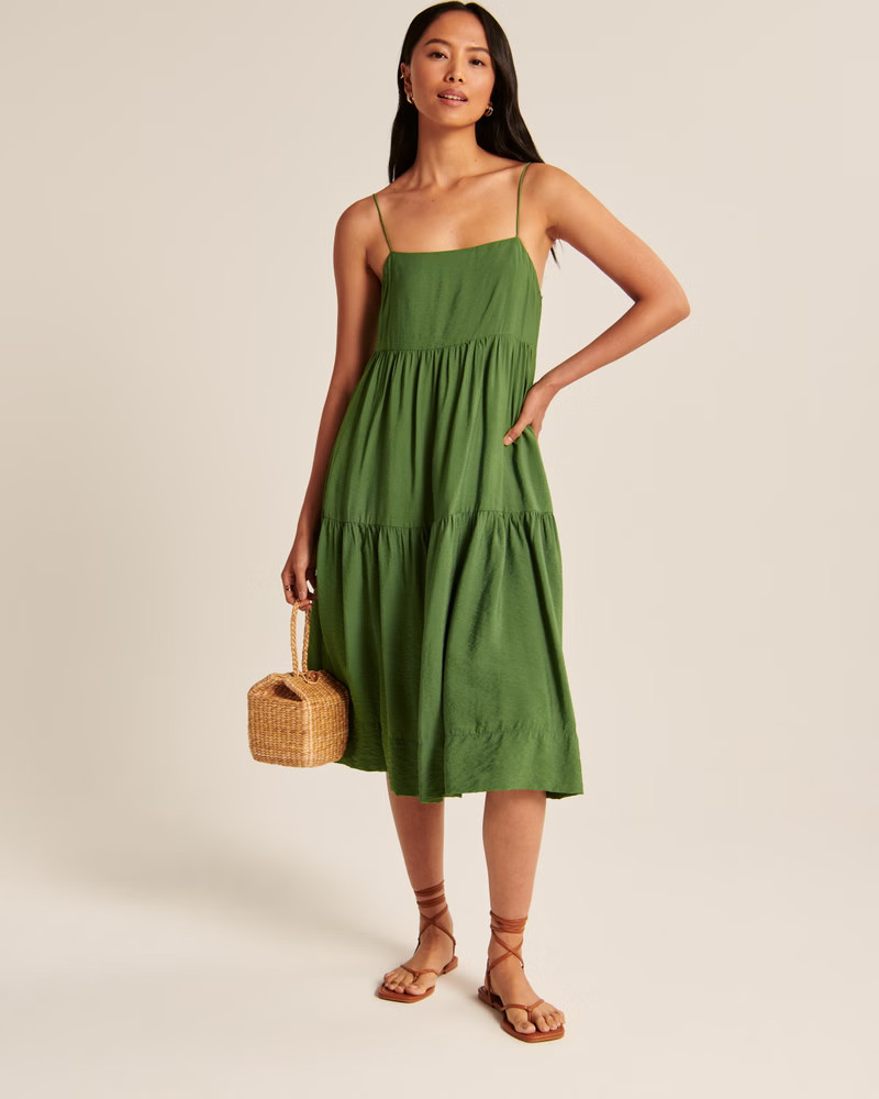 Tiered Trapeze Midi Dress | Abercrombie & Fitch (US)
