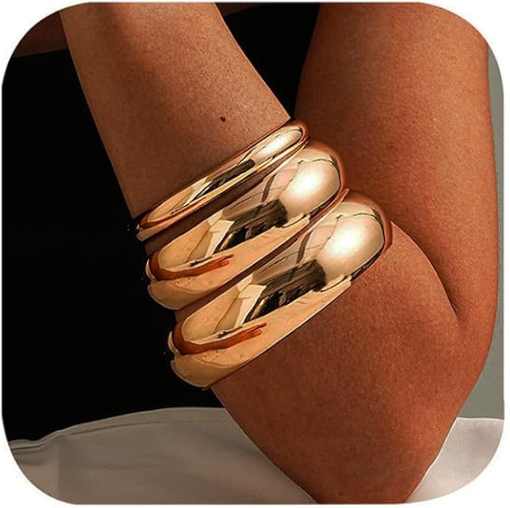 3 Pieces Gold Chunky Bracelets for Women Golden Bangles for Women Punk Style Wide Chunky Cuff Bra... | Amazon (US)