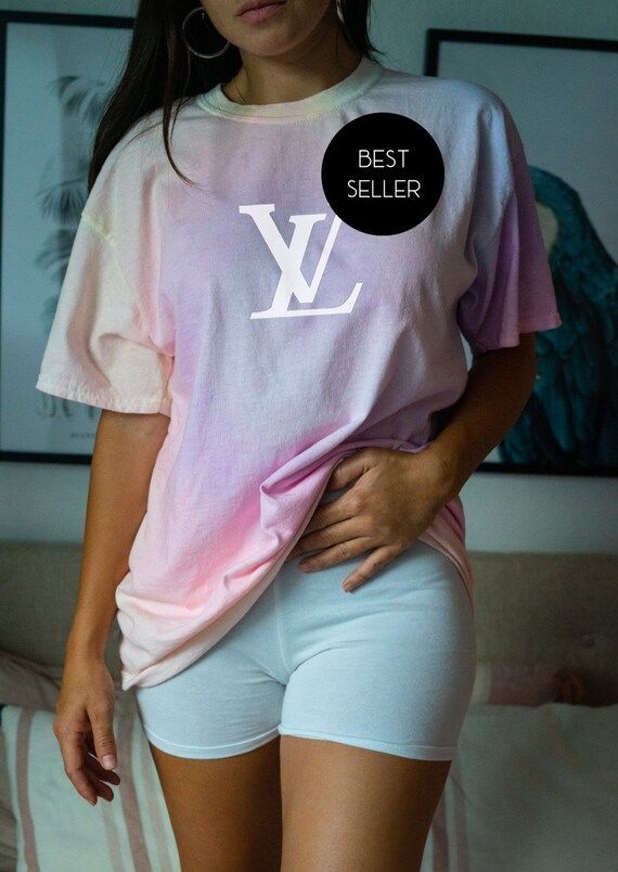Pastel Rainbow Tie dye oversized t-shirt - Designer Inspired - LV Louis Vuitton | Etsy (US)