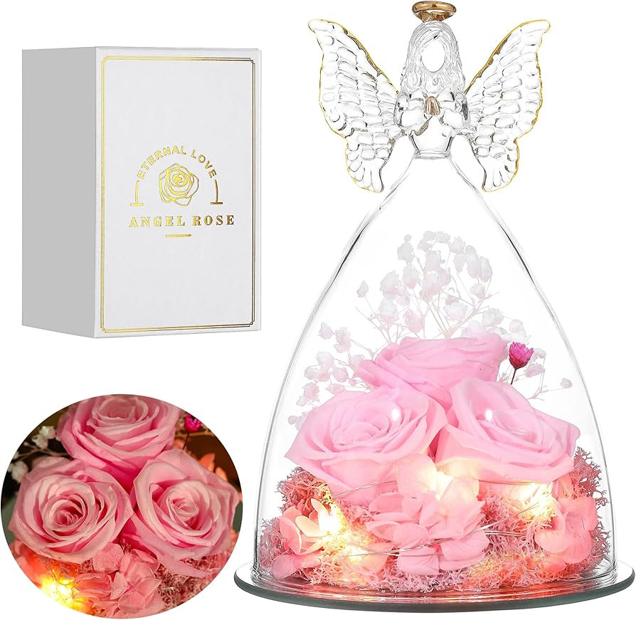 Tiaronics Mothers Day Flower Gifts Glass Angel Figurine with Three Roses Gifts,Preserved Forever ... | Amazon (US)