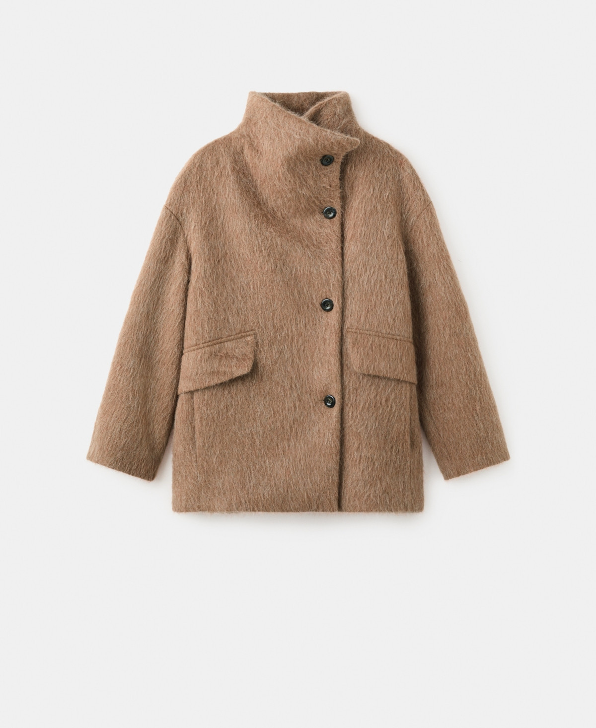Mango Women's Wool-Blend Funnel-Neck Coat - Brown | Macy's