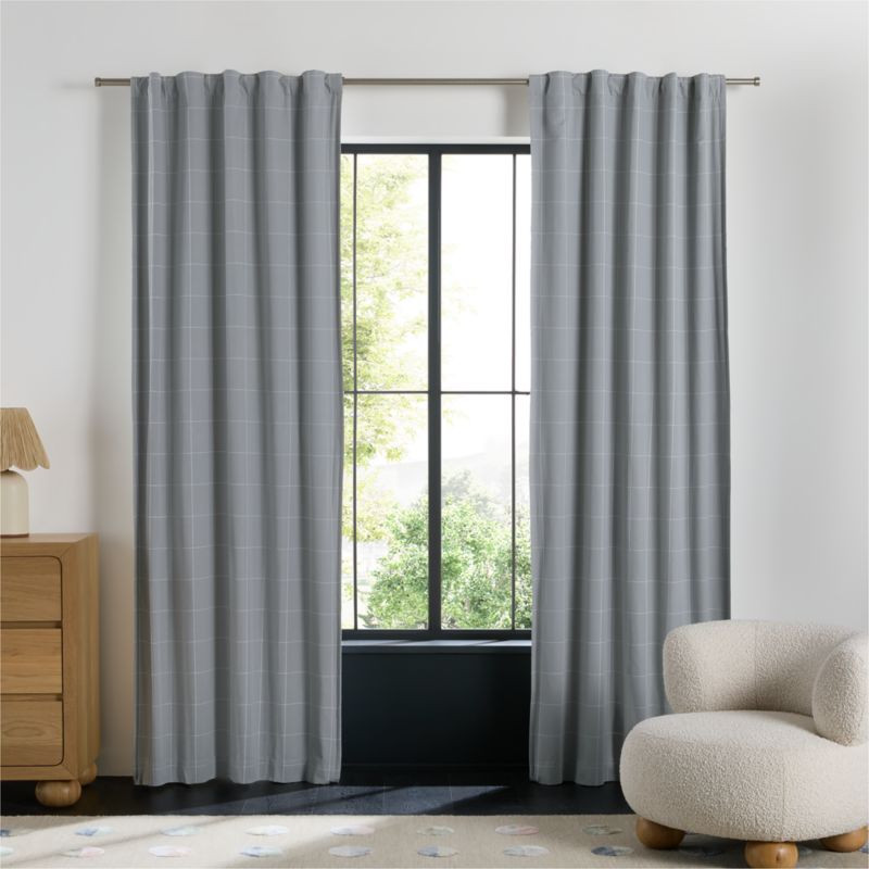 Cool Grey Lattice Herringbone Weave Blackout Curtain Panel 63" | Crate & Kids | Crate & Barrel