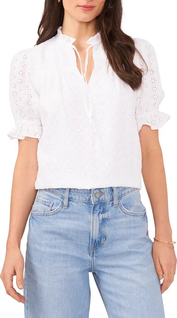 Tie Neck Cotton Eyelet Top | Nordstrom