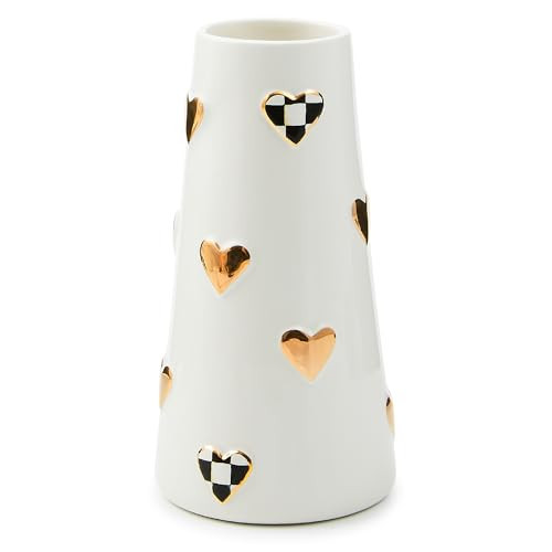MACKENZIE-CHILDS Ceramic Heart Vase, Unique Decorative Vase, Short, Black-and-White Courtly Check | Amazon (US)