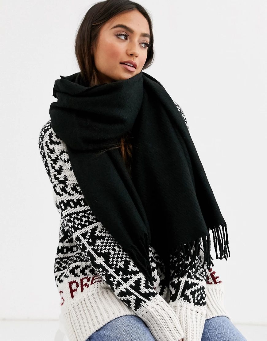 Pieces oversized tassel scarf in black | ASOS (Global)