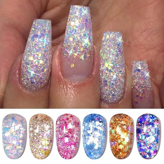 Born Pretty Glitter Sequins Gel Nail Polish, Sparkle Shiny Gel Polish, Pink Blue Gold Platinum Ho... | Amazon (US)