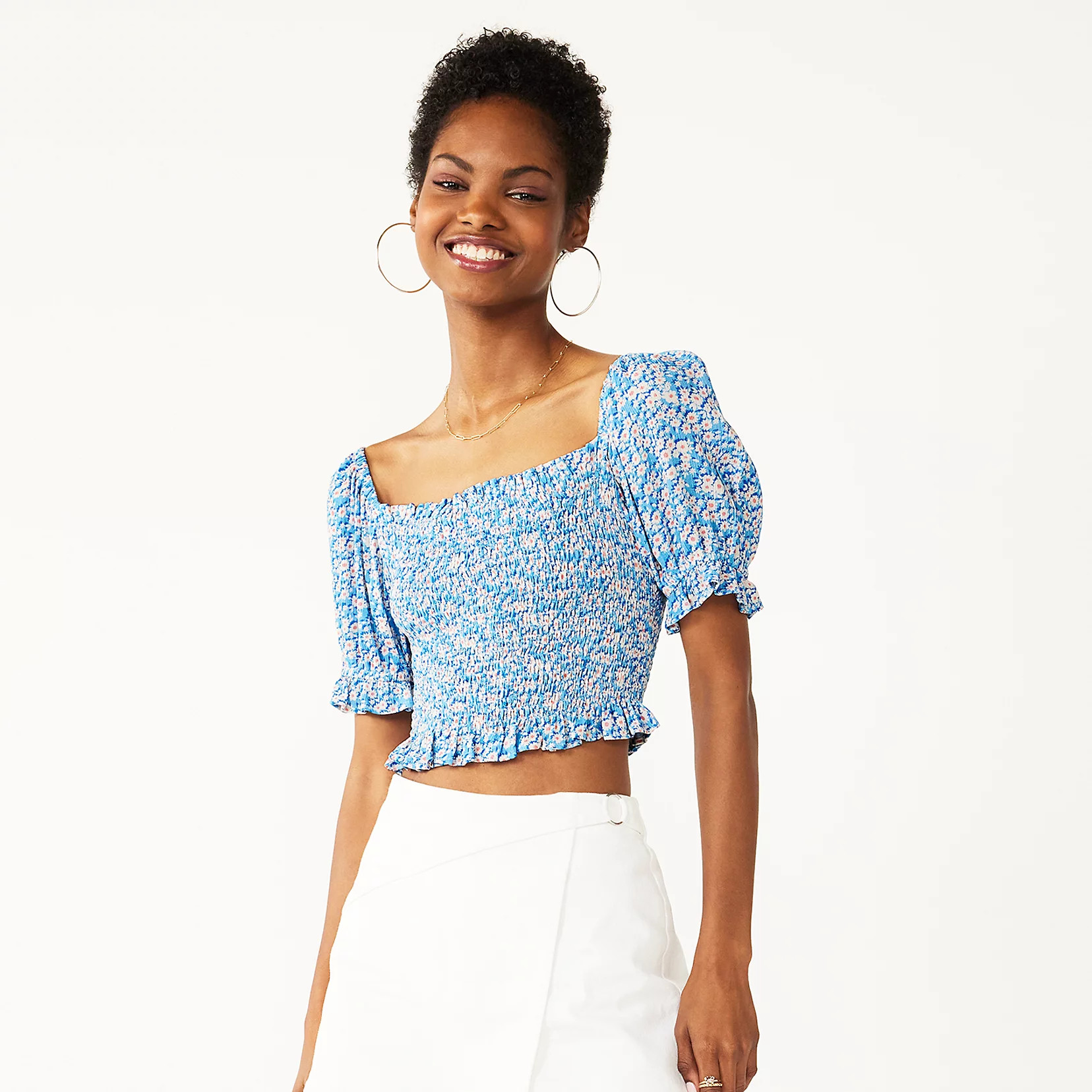 Juniors' SO® Smocked Waist Puff Sleeve Top | Kohls | Kohl's