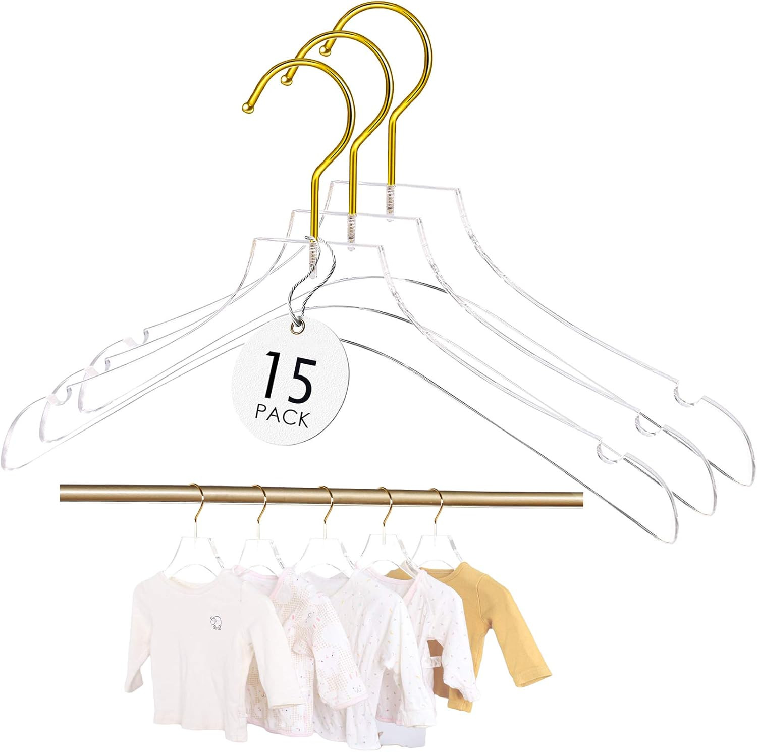 Gold Clear Hangers,Baby Hangers 15 Pack,Children Acrylic Clothes Hangers,Kids Coats Hanger with G... | Amazon (US)